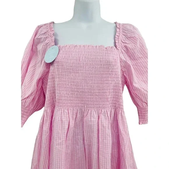 Hill House Athena Nap Dress Size XL Pink Gingham Puff Sleeve Square Neck - Picture 5 of 12